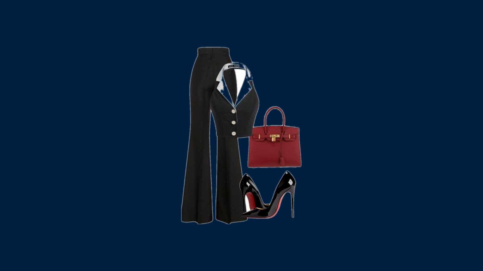 Tenue chic complète Grâce House International : tailleur, sac à main et escarpins